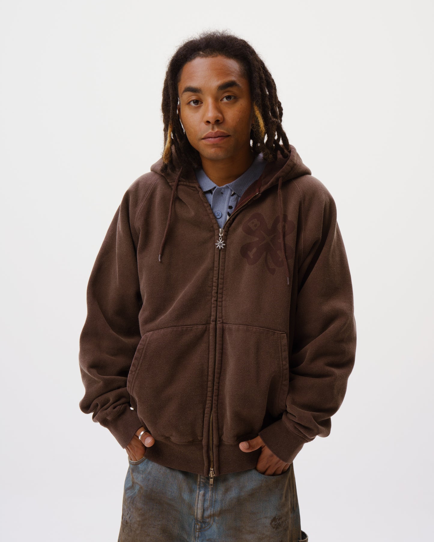 Washed Lucky Logo Zip Hoodie