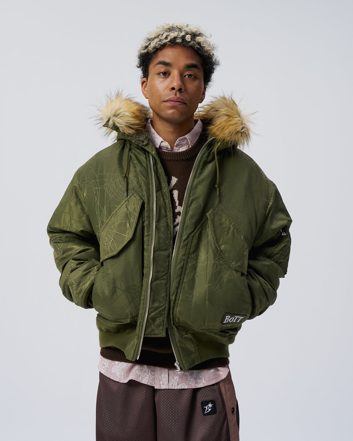 Hooded Jacquard Bomber Jacket