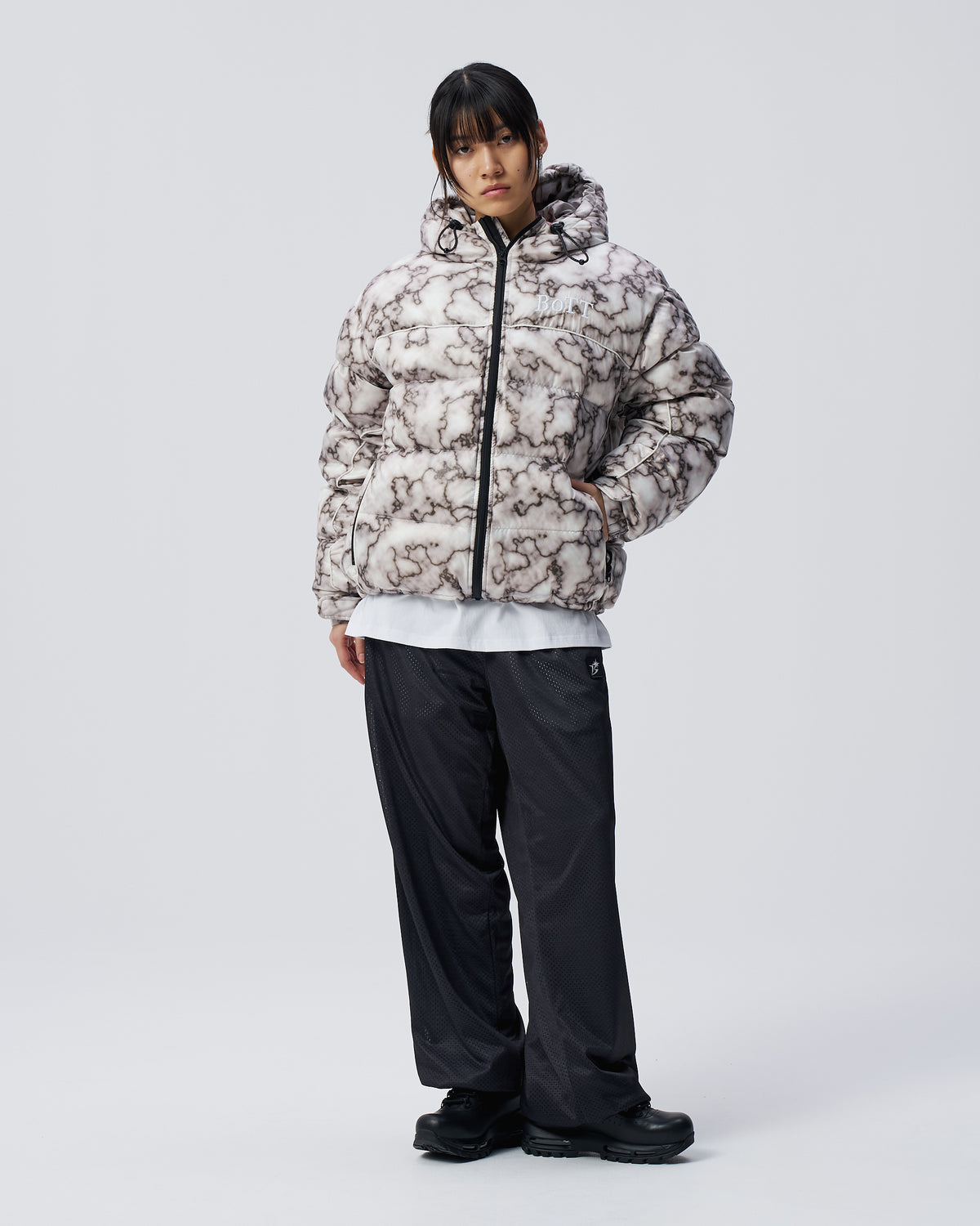 B Logo Hooded Down Jacket