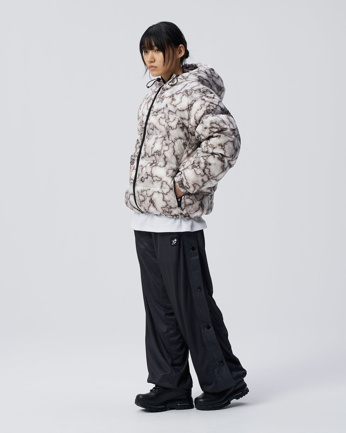 B Logo Hooded Down Jacket