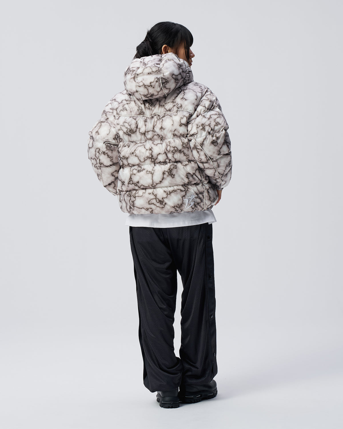 B Logo Hooded Down Jacket