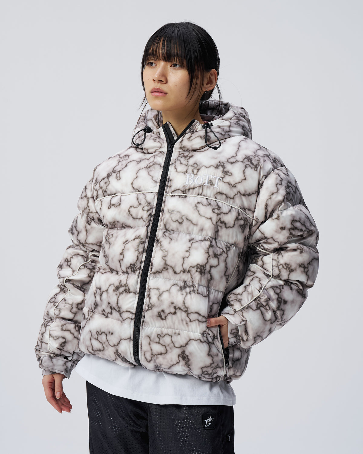 B Logo Hooded Down Jacket