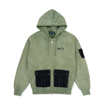 Washed Cargo Pocket Zip Hoodie