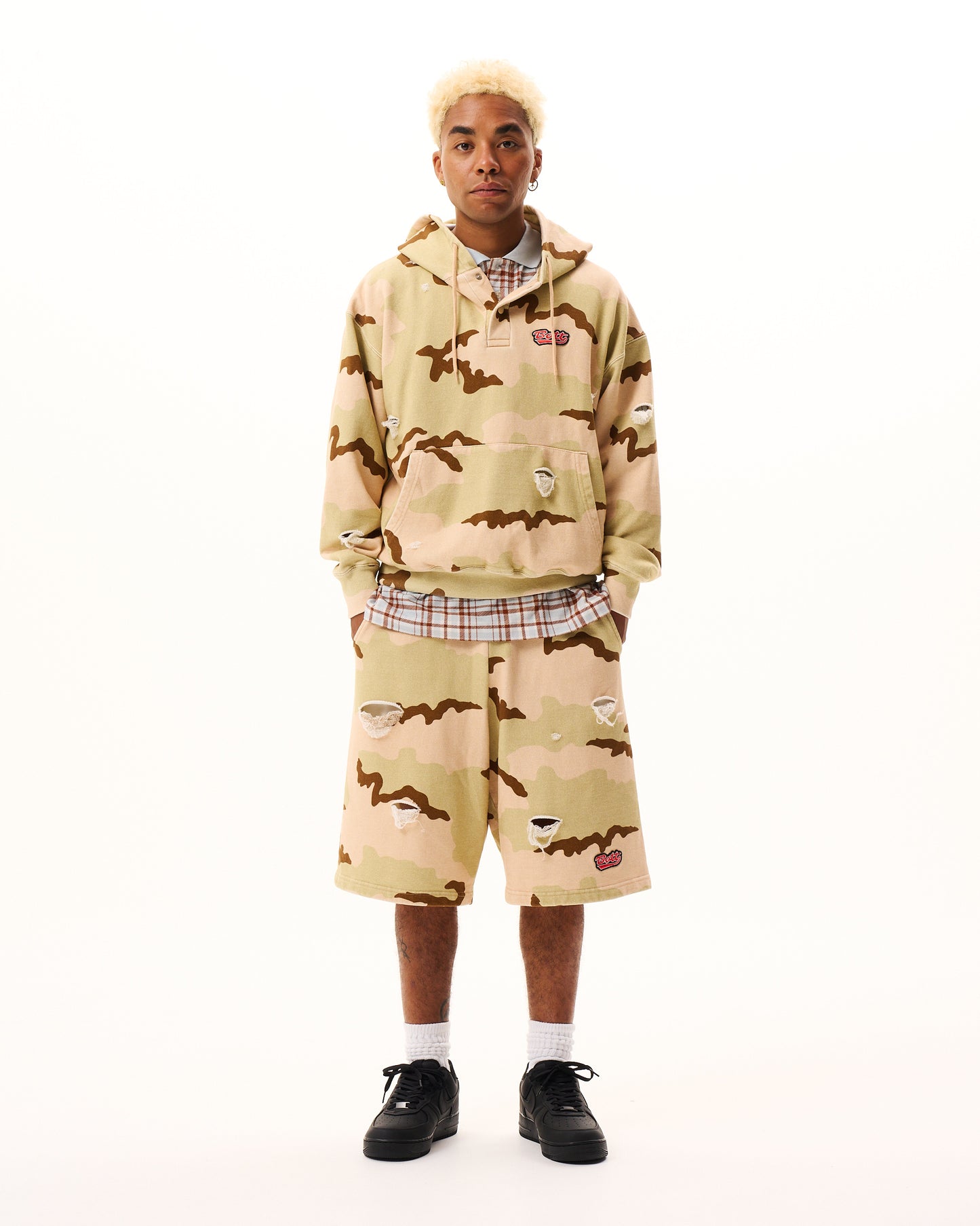 Henley-neck Camo Hoodie