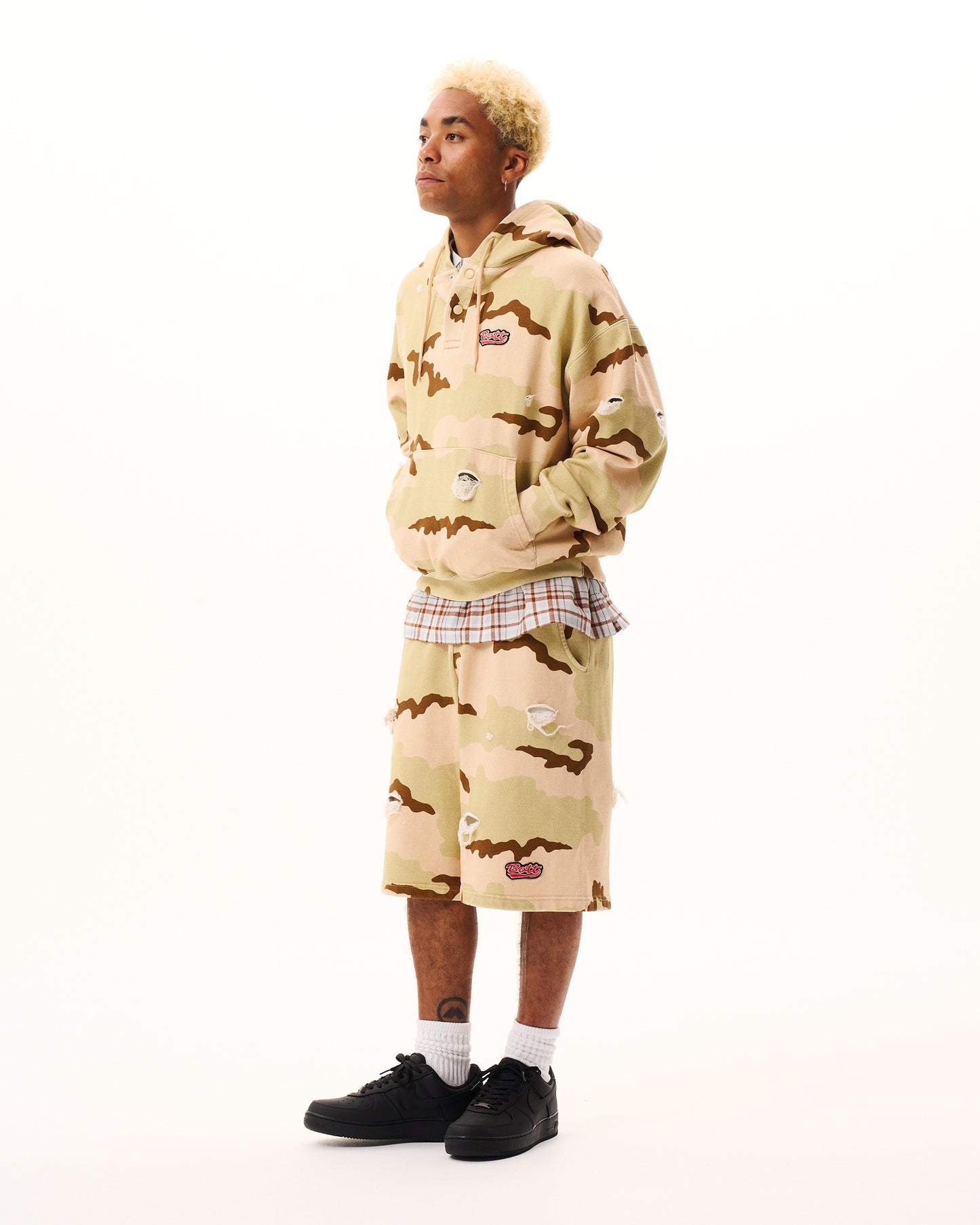 Henley-neck Camo Hoodie