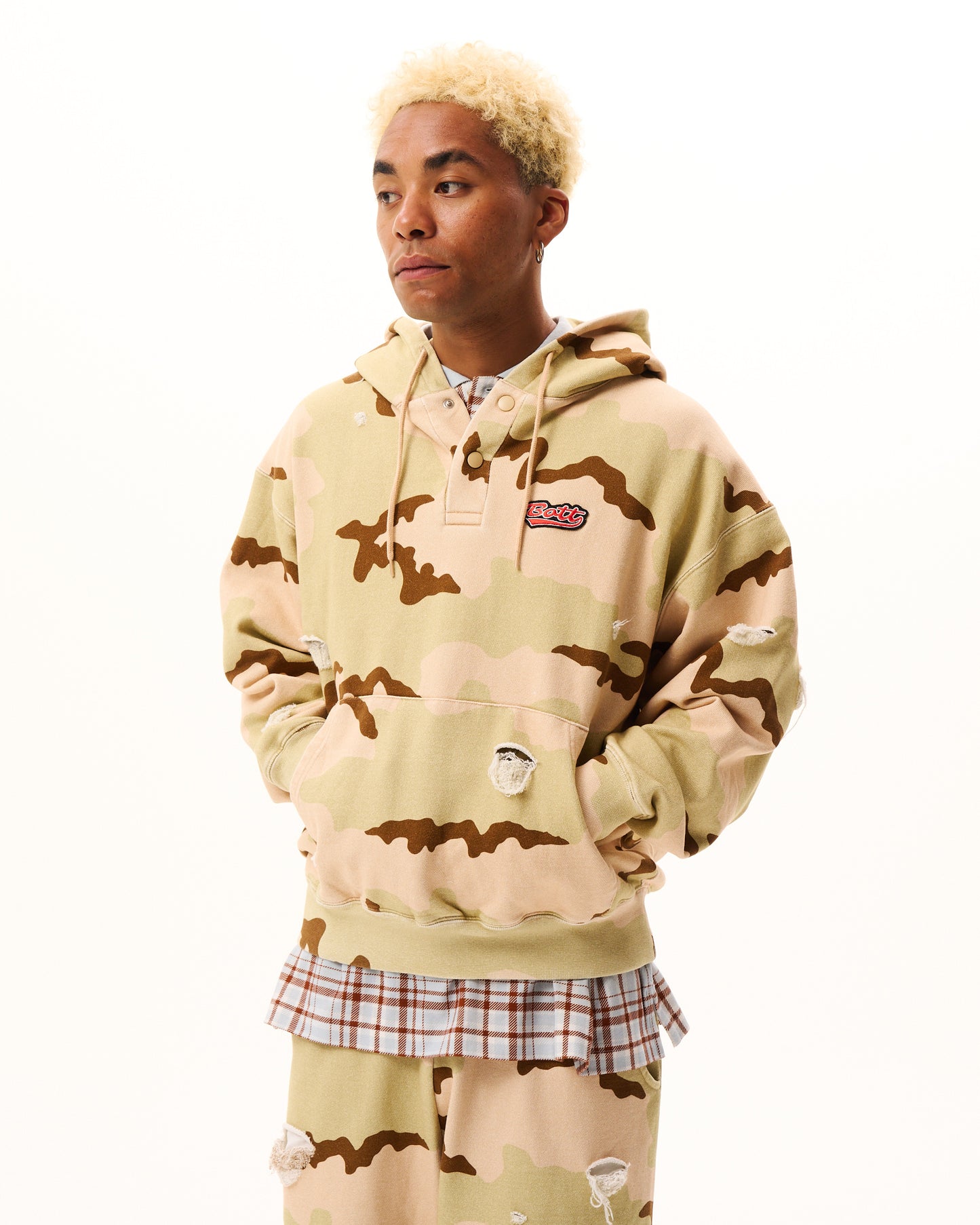 Henley-neck Camo Hoodie