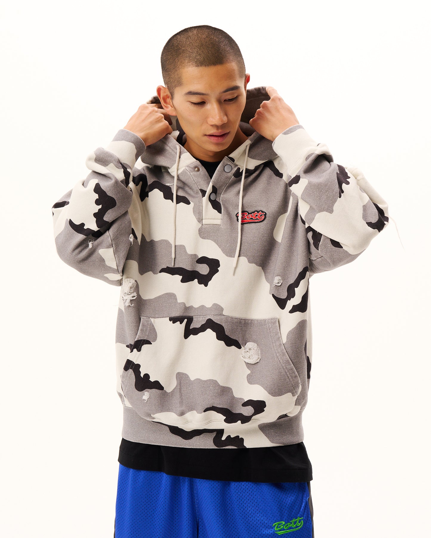 Henley-neck Camo Hoodie