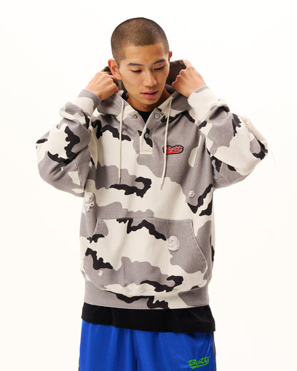Henley-neck Camo Hoodie