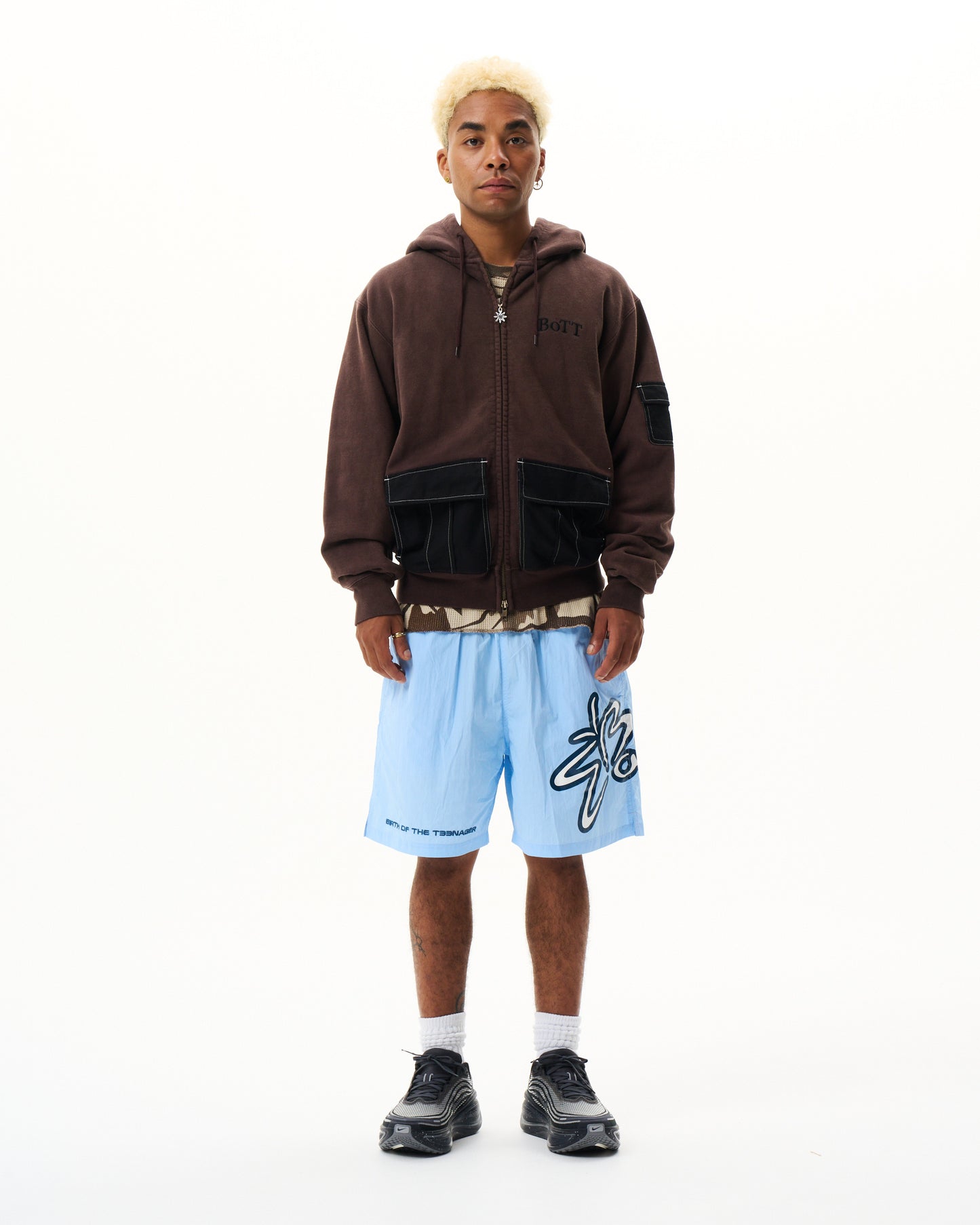 Washed Cargo Pocket Zip Hoodie