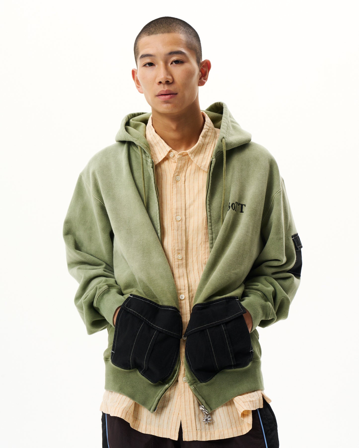 Washed Cargo Pocket Zip Hoodie