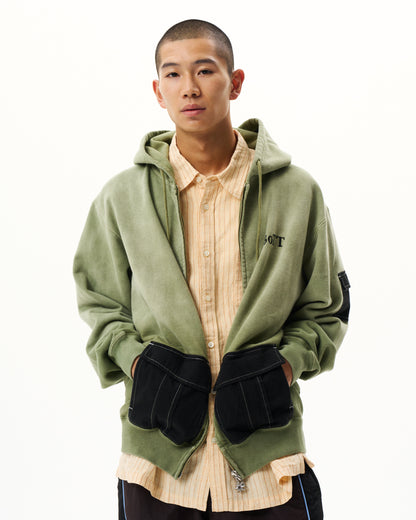 Washed Cargo Pocket Zip Hoodie